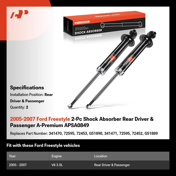 2005-2007 Ford Freestyle 2-Pc Shock Absorber Rear Driver & Passenger A-Premium APSA0849