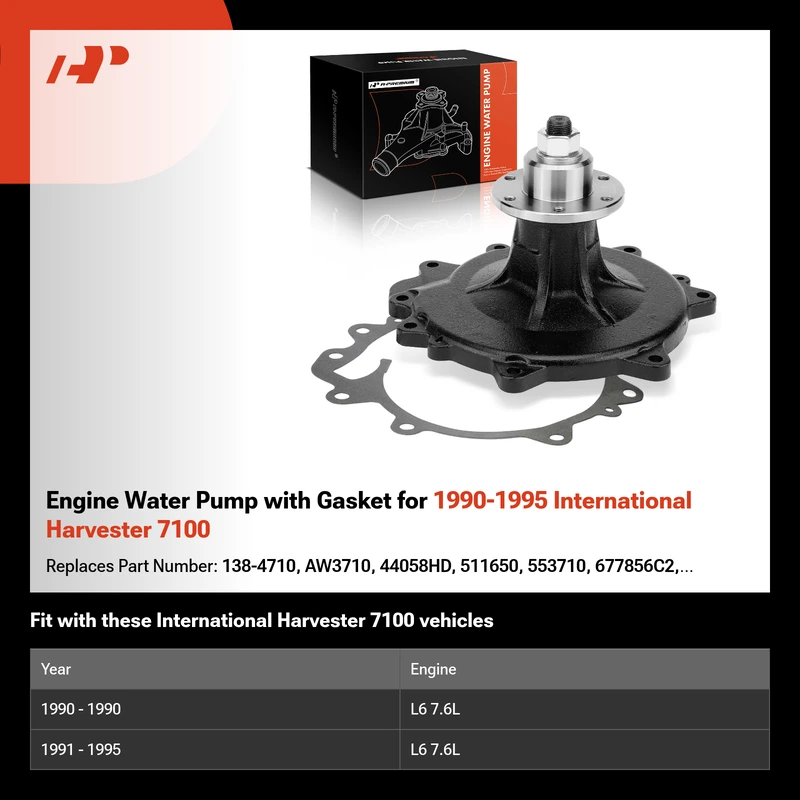 Engine Water Pump with Gasket for 1990-1995 International Harvester 7100