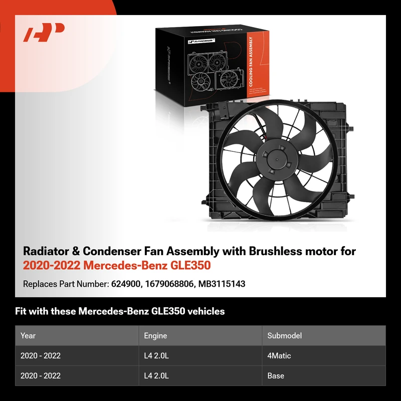 Radiator & Condenser Fan Assembly with Brushless motor for 2020-2022 Mercedes-Benz GLE350