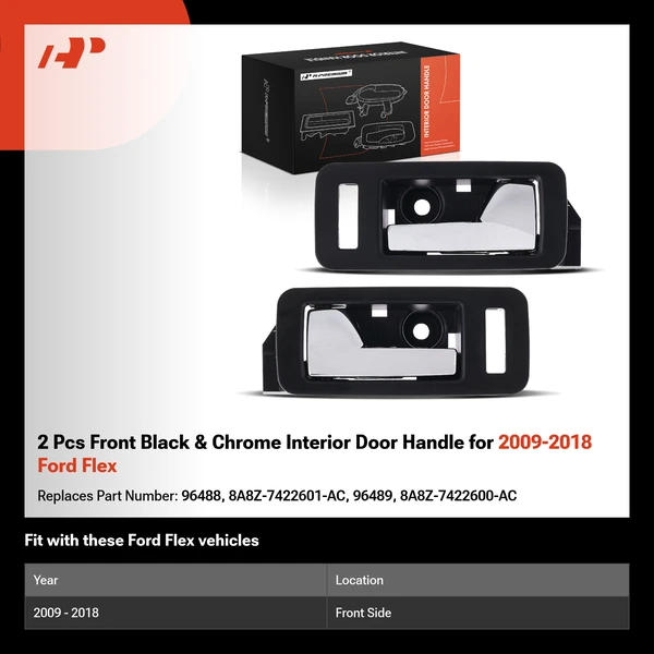 2 Pcs Front Black & Chrome Interior Door Handle for 2009-2018 Ford Flex