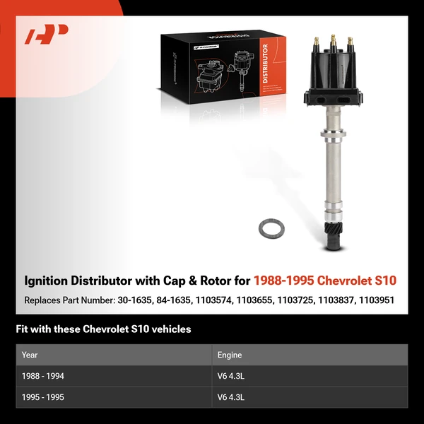 Ignition Distributor with Cap & Rotor for 1988-1995 Chevrolet S10