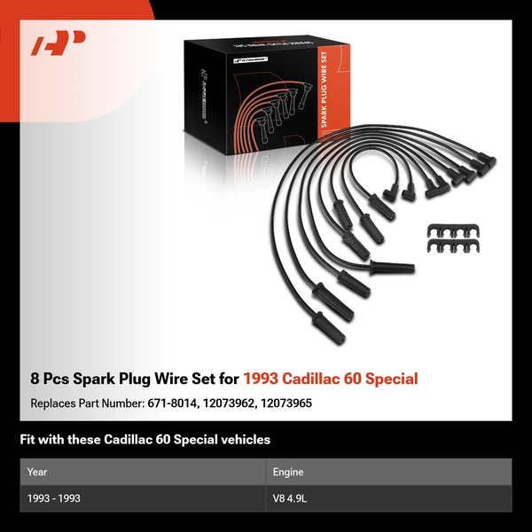 8 Pcs Spark Plug Wire Set for 1993 Cadillac 60 Special