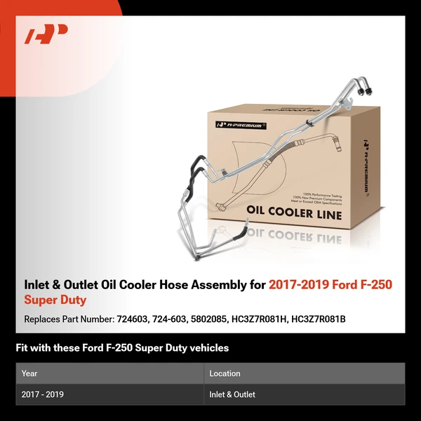Inlet & Outlet Oil Cooler Hose Assembly for 2017-2019 Ford F-250 Super Duty