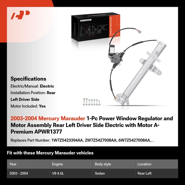 2003-2004 Mercury Marauder 1-Pc Power Window Regulator and Motor Assembly Rear Left Driver Side Electric with Motor A-Premium APWR1377