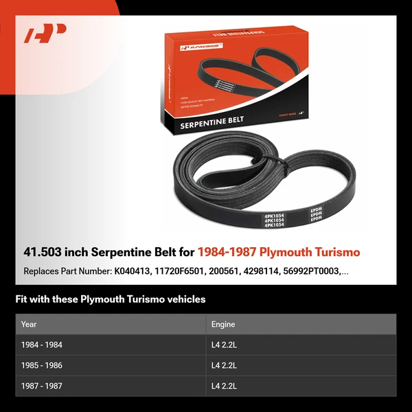 41.503 inch Serpentine Belt for 1984-1987 Plymouth Turismo