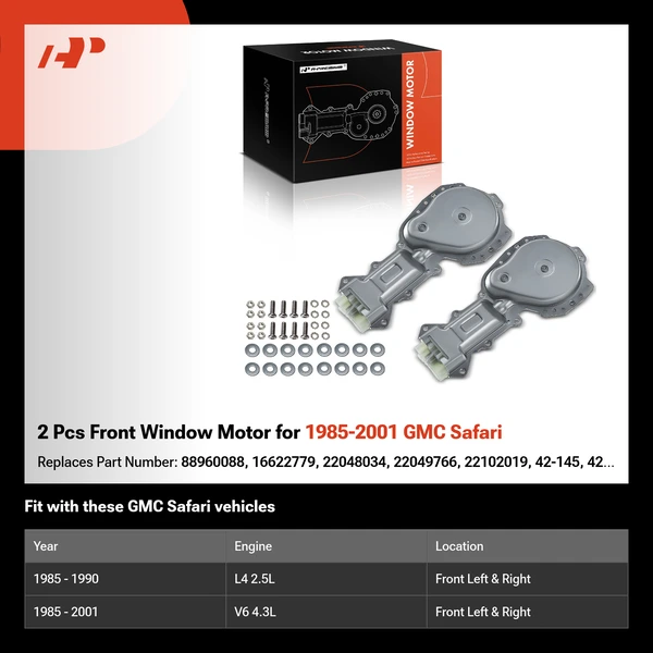 2 Pcs Front Window Motor for 1985-2001 GMC Safari