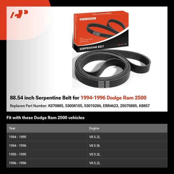 88.54 inch Serpentine Belt for 1994-1996 Dodge Ram 2500