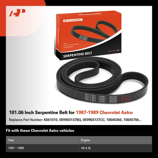 101.06 Inch Serpentine Belt for 1987-1989 Chevrolet Astro