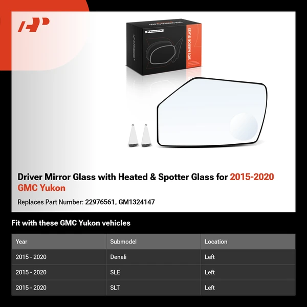 Driver Mirror Glass with Heated & Spotter Glass for 2015-2020 GMC Yukon