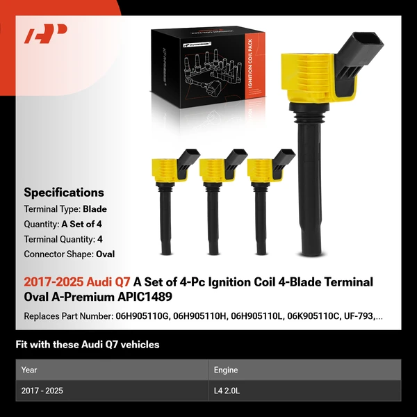 2017-2025 Audi Q7 A Set of 4-Pc Ignition Coil 4-Blade Terminal Oval A-Premium APIC1489