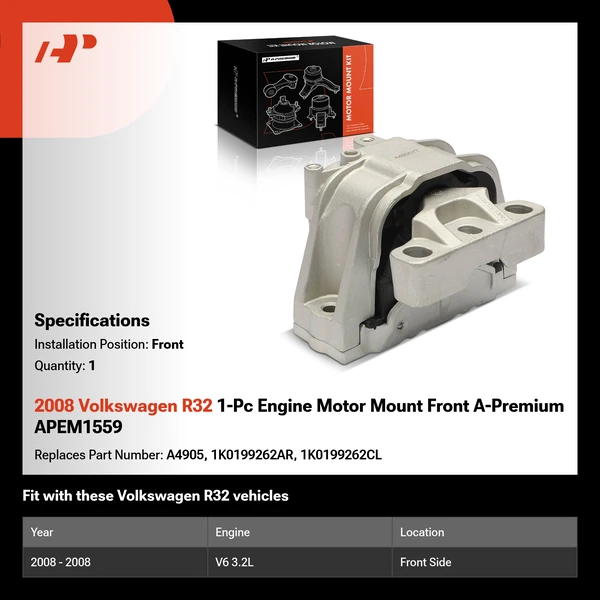 2008 Volkswagen R32 1-Pc Engine Motor Mount Front A-Premium APEM1559