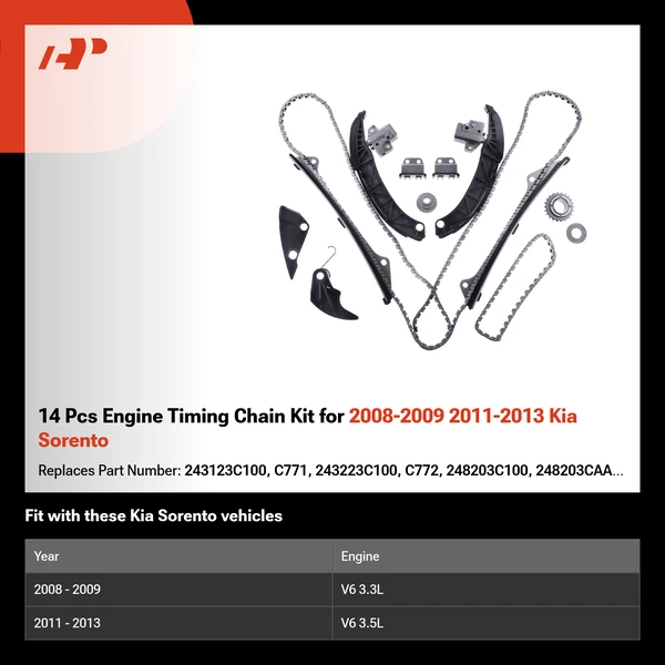 14 Pcs Engine Timing Chain Kit for 2008-2009 2011-2013 Kia Sorento