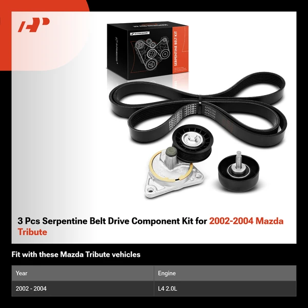 3 Pcs Serpentine Belt Drive Component Kit for 2002-2004 Mazda Tribute