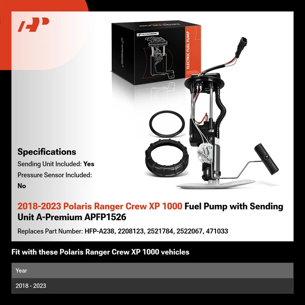 2018-2023 Polaris Ranger Crew XP 1000 Fuel Pump with Sending Unit A-Premium APFP1526