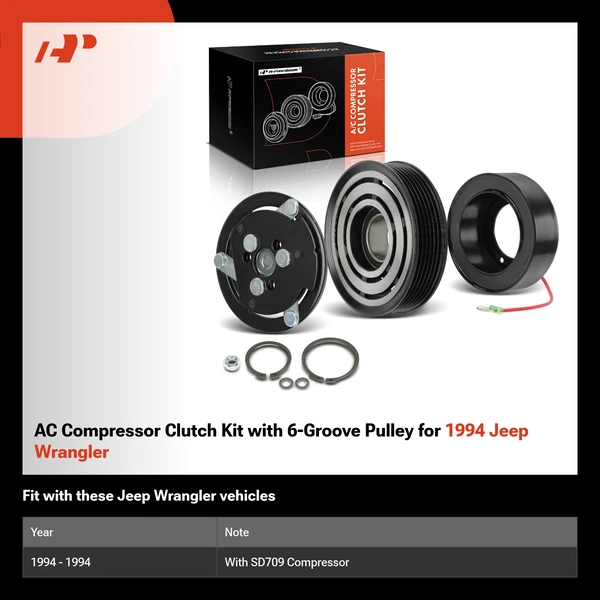 AC Compressor Clutch Kit with 6-Groove Pulley for 1994 Jeep Wrangler
