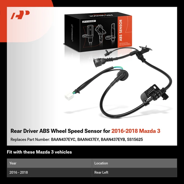 Rear Driver ABS Wheel Speed Sensor for 2016-2018 Mazda 3