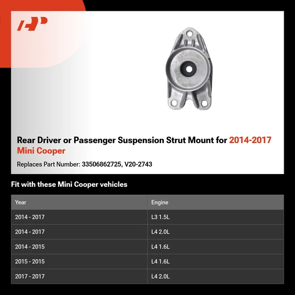 Rear Driver or Passenger Suspension Strut Mount for 2014-2017 Mini Cooper