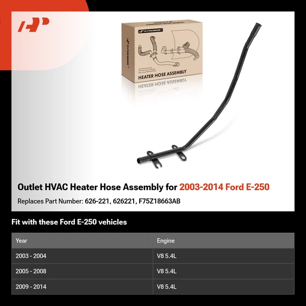 Outlet HVAC Heater Hose Assembly for 2003-2014 Ford E-250