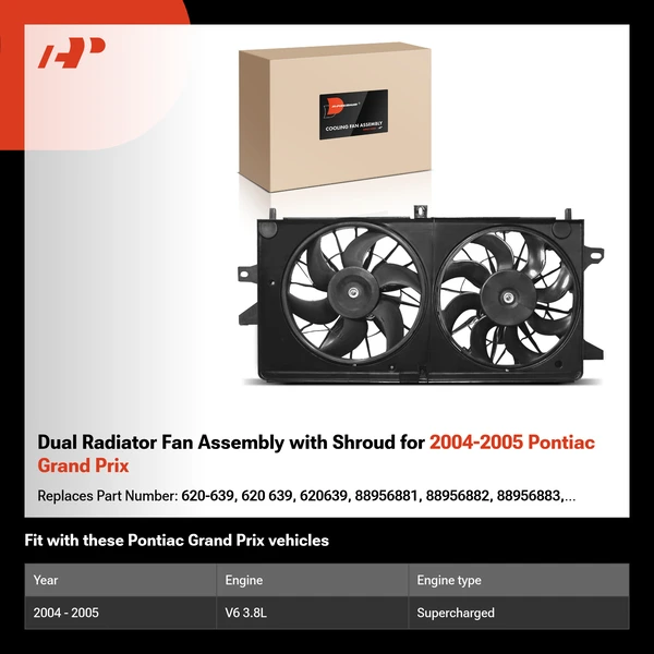 Dual Radiator Fan Assembly with Shroud for 2004-2005 Pontiac Grand Prix
