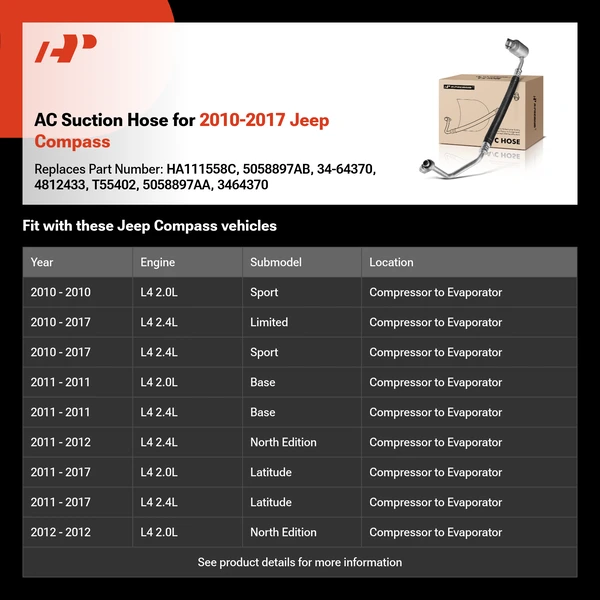 AC Suction Hose for 2010-2017 Jeep Compass
