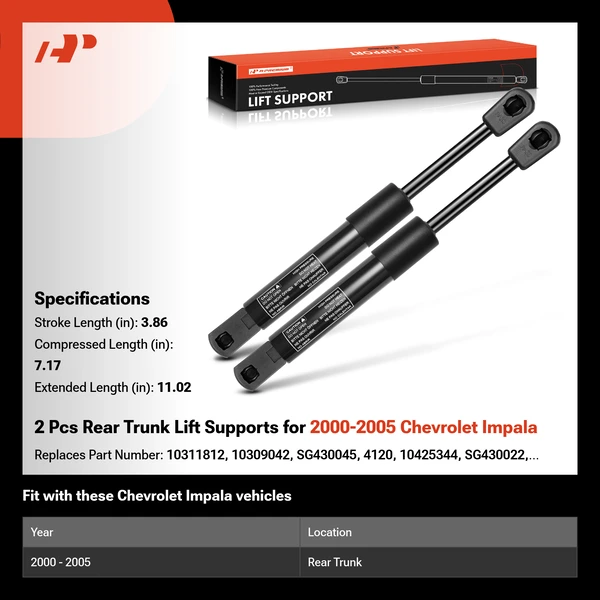 2 Pcs Rear Trunk Lift Supports for 2000-2005 Chevrolet Impala