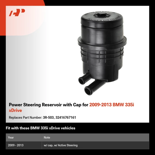 Power Steering Reservoir with Cap for 2009-2013 BMW 335i xDrive