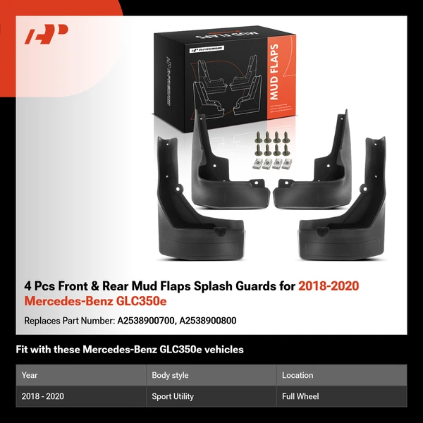 4 Pcs Front & Rear Mud Flaps Splash Guards for 2018-2020 Mercedes-Benz GLC350e