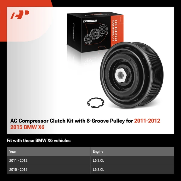 AC Compressor Clutch Kit with 8-Groove Pulley for 2011-2012 2015 BMW X6