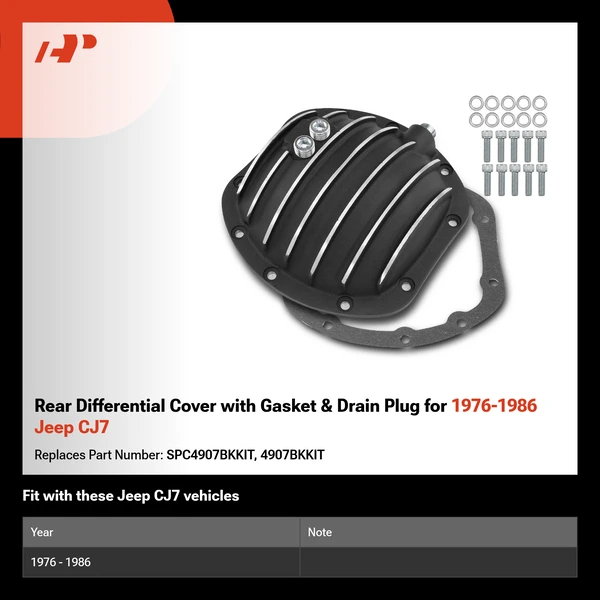 Rear Differential Cover with Gasket & Drain Plug for 1976-1986 Jeep CJ7