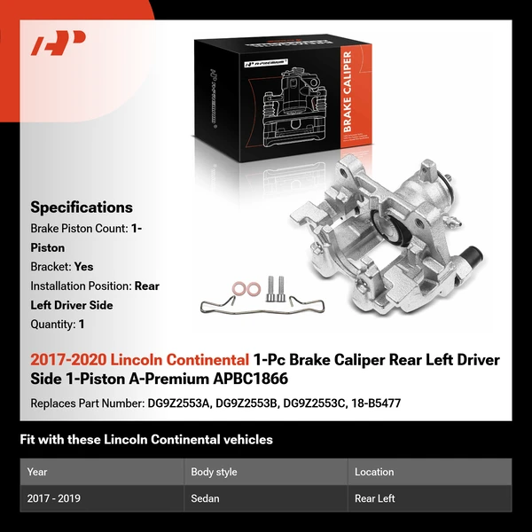 2017-2020 Lincoln Continental 1-Pc Brake Caliper Rear Left Driver Side 1-Piston A-Premium APBC1866