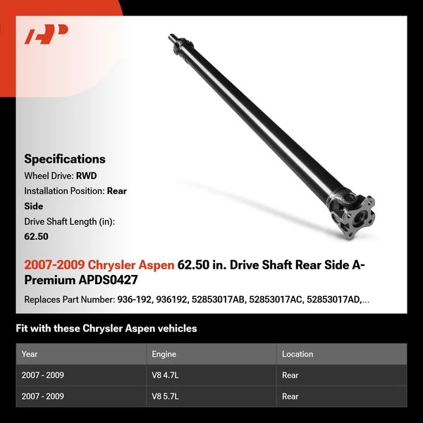 2007-2009 Chrysler Aspen 62.50 in. Drive Shaft Rear Side A-Premium APDS0427