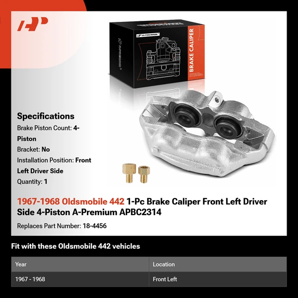 1967-1968 Oldsmobile 442 1-Pc Brake Caliper Front Left Driver Side 4-Piston A-Premium APBC2314