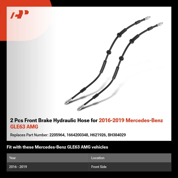 2 Pcs Front Brake Hydraulic Hose for 2016-2019 Mercedes-Benz GLE63 AMG