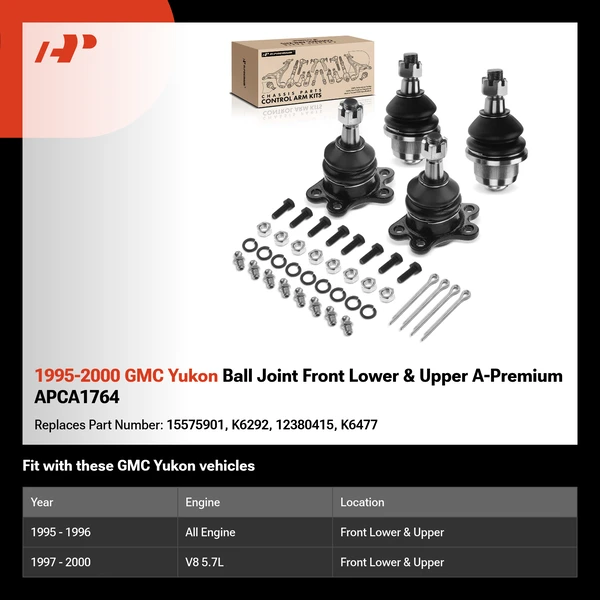 1995-2000 GMC Yukon Ball Joint Front Lower & Upper A-Premium APCA1764