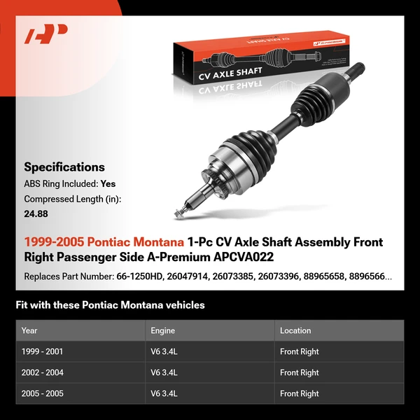 1999-2005 Pontiac Montana 1-Pc CV Axle Shaft Assembly Front Right Passenger Side A-Premium APCVA022