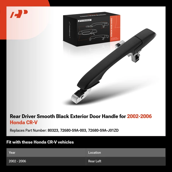 Rear Driver Smooth Black Exterior Door Handle for 2002-2006 Honda CR-V