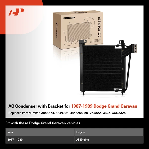 AC Condenser with Bracket for 1987-1989 Dodge Grand Caravan