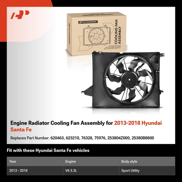 Engine Radiator Cooling Fan Assembly for 2013-2018 Hyundai Santa Fe