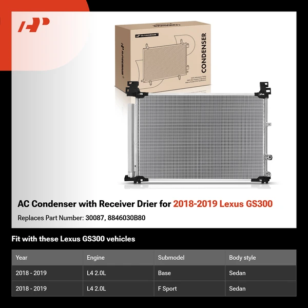 AC Condenser with Receiver Drier for 2018-2019 Lexus GS300
