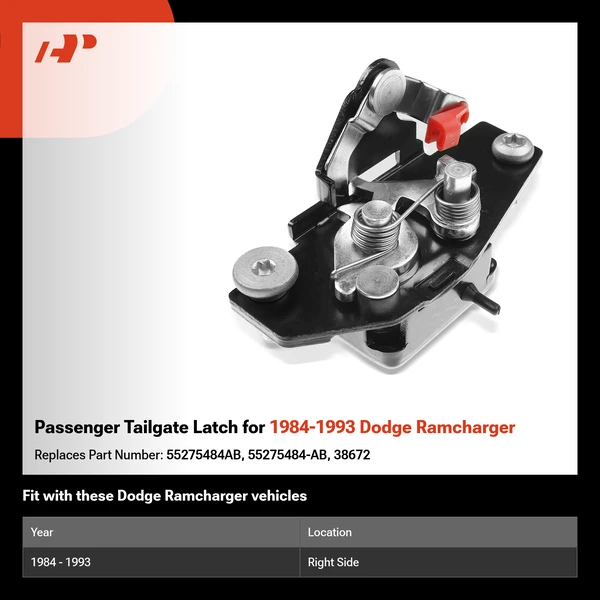 Passenger Tailgate Latch for 1984-1993 Dodge Ramcharger
