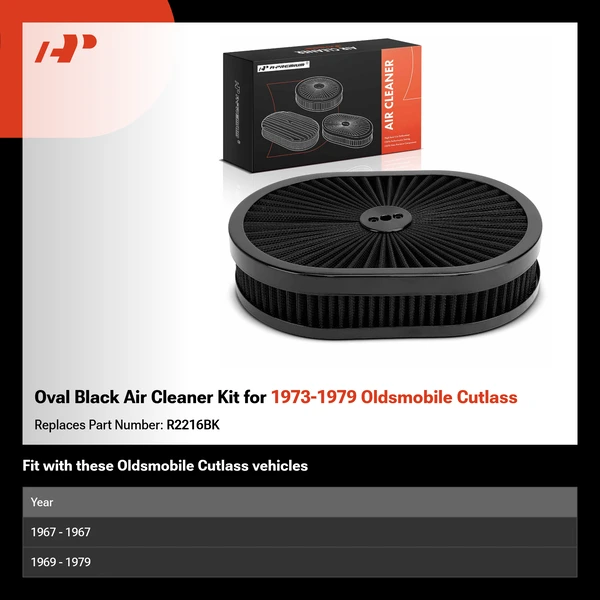Oval Black Air Cleaner Kit for 1973-1979 Oldsmobile Cutlass