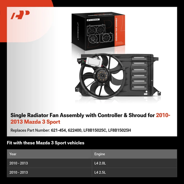 Single Radiator Fan Assembly with Controller & Shroud for 2010-2013 Mazda 3 Sport