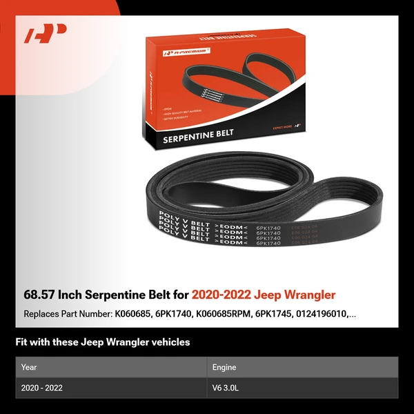 68.57 Inch Serpentine Belt for 2020-2022 Jeep Wrangler