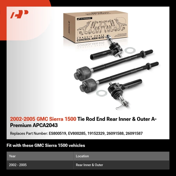2002-2005 GMC Sierra 1500 Tie Rod End Rear Inner & Outer A-Premium APCA2043