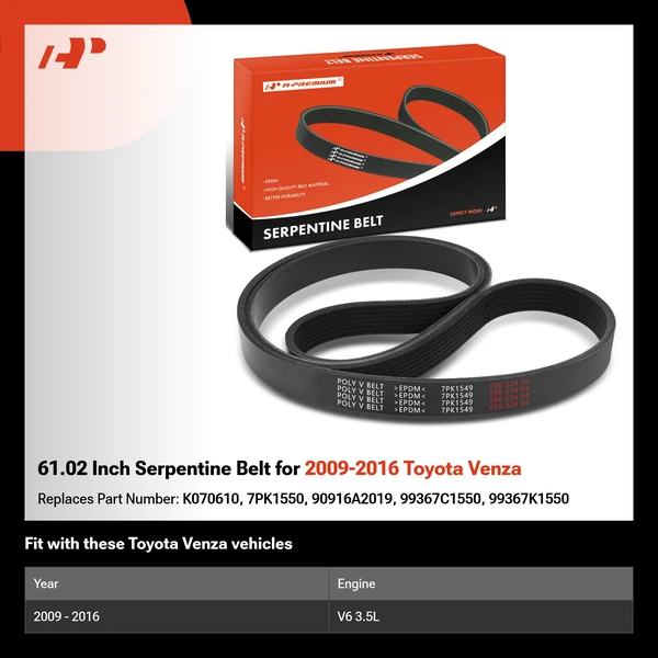 61.02 Inch Serpentine Belt for 2009-2016 Toyota Venza