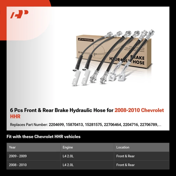 6 Pcs Front & Rear Brake Hydraulic Hose for 2008-2010 Chevrolet HHR
