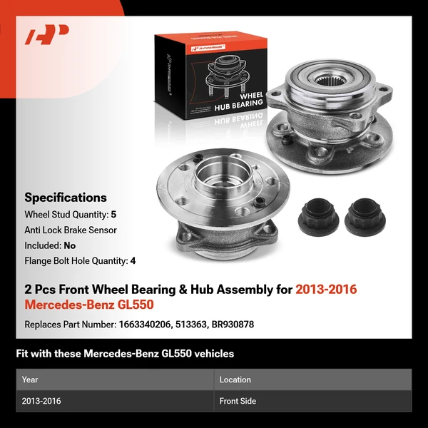 2 Pcs Front Wheel Bearing & Hub Assembly for 2013-2016 Mercedes-Benz GL550