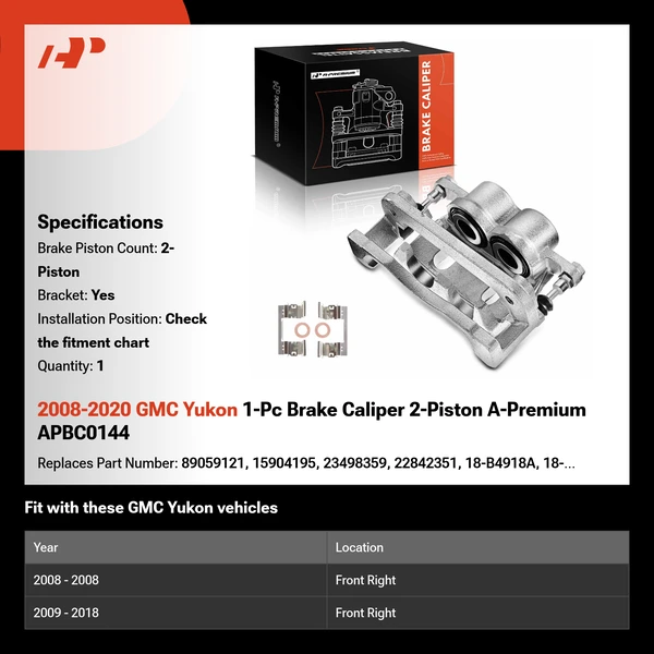 2008-2020 GMC Yukon 1-Pc Brake Caliper 2-Piston A-Premium APBC0144