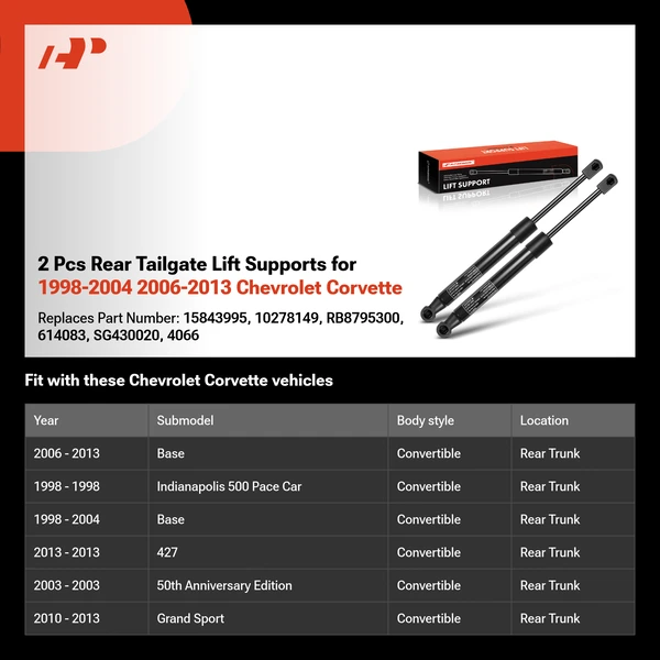 2 Pcs Rear Tailgate Lift Supports for 1998-2004 2006-2013 Chevrolet Corvette