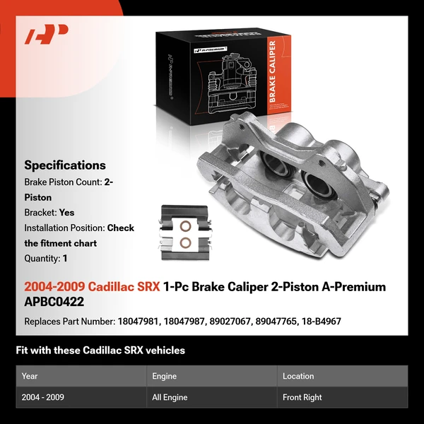 2004-2009 Cadillac SRX 1-Pc Brake Caliper 2-Piston A-Premium APBC0422